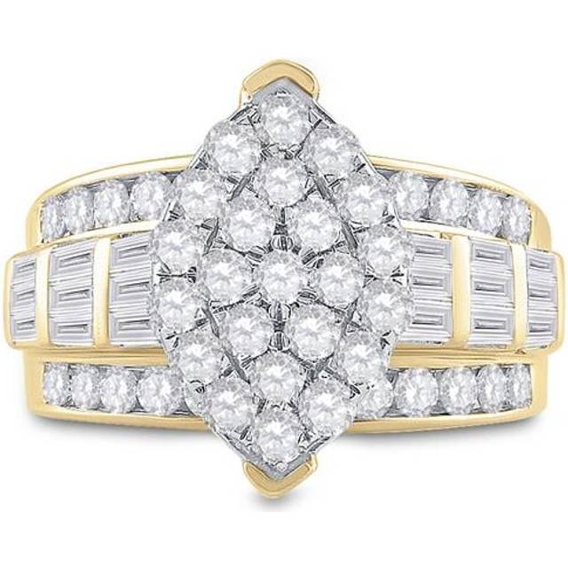 GND 115571 2.00 CTW 10KT Yellow Gold Womens Diamond Oval Cluster Bridal Wedding Engagement Ring, Size 7