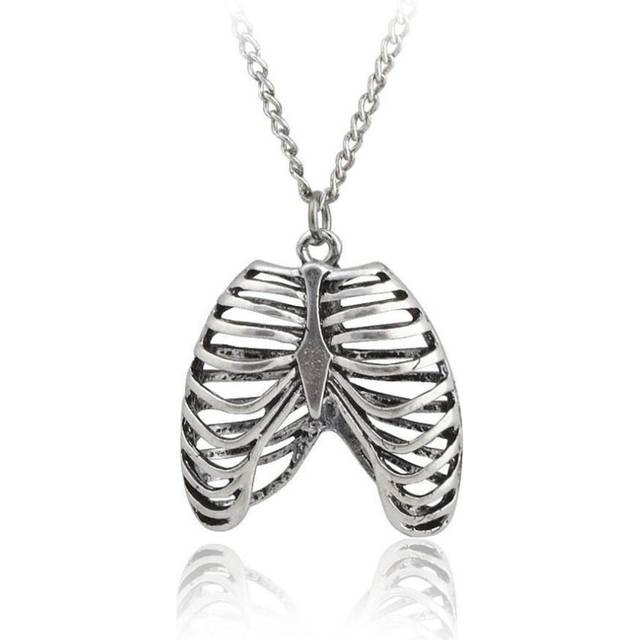 (as the picture) Fashion Gothic Vinage Rib Cage Necklace Anatomical Skeleton Heart Goth Punk Unique Retro Pendant Necklace Jewelry For Men/women