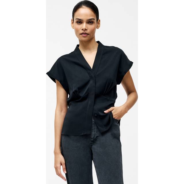 Crepe V Neck Blouse Black