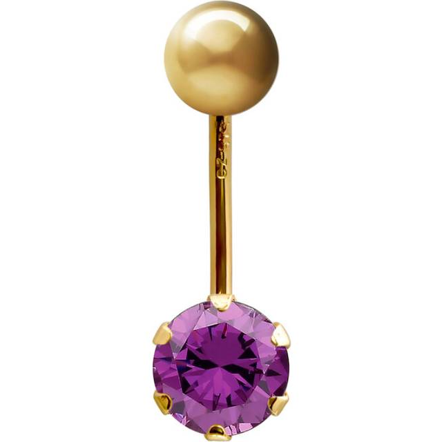 (9ct Yellow Gold, Purple) Jewelco London Ladies 9ct Yellow Gold 6mm Cubic Zirconia Solitaire Banana Belly Bar Body Piercing 10mm - JBJ100-101