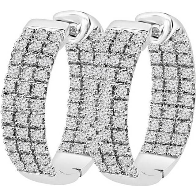 Majesty Diamonds MDR170032 1 CTW Round Diamond Inside Outside 3 Row Hoop Earrings in 14K