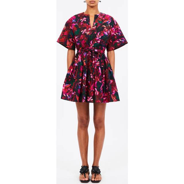 Nadira Floral Short-Sleeve Mini Dress - HIBISCUS - 8