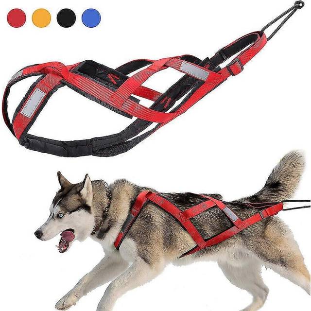 (Red, M) Dog Sledding Weight Pulling Harness Reflective for Pets Training