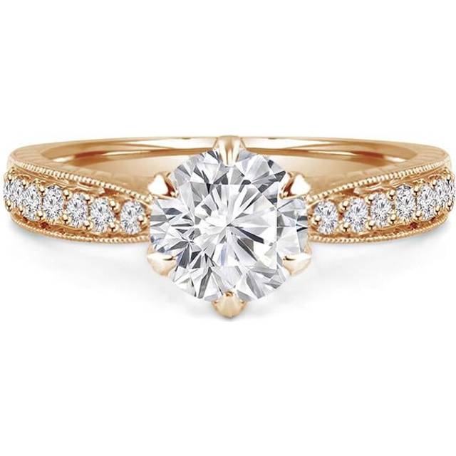 Majesty Diamonds MD240067-3.5 1.1 CTW Round Diamond 6-Prong Vintage Solitaire with Accents Engagement Ring in 14K Yellow Gold - Size 3.5