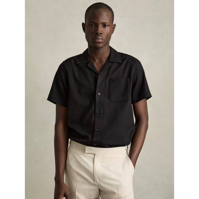 Reiss Nitus Herringbone Twill Cuban Collar Short Sleeve Shirt