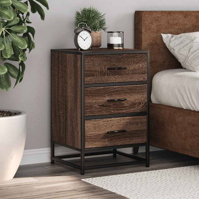 Bedside Cabinet 40X34.5X60 Cm Engineered Wood And Metal - Brown Oak (60cm H X 40cm W X 34.5cm D)