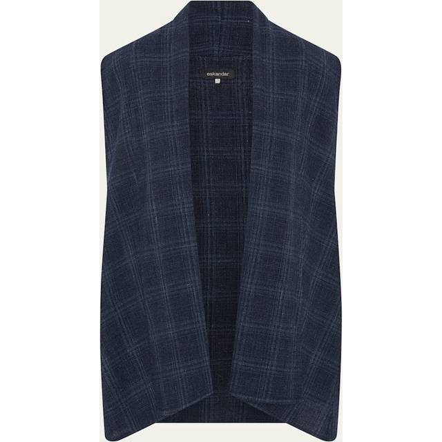 A-Line Scrunch Shawl-Collar Waistcoat (Long Length) - NAVY - 1