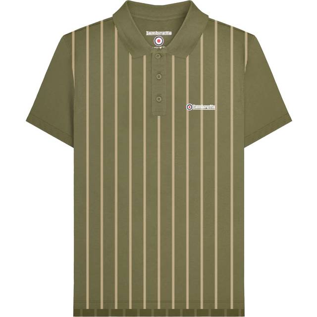 (M, Khaki Green/Cream) Lambretta Mens Pinstripe Polo Shirt