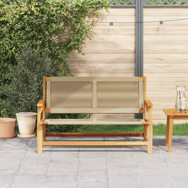 Beige Wood, Rope Medium Ergonomic Outdoor Bench Rectangular