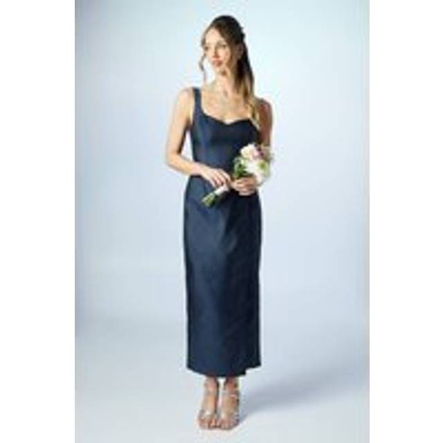 Sweetheart Wrap Over Column Textured Bridesmaids Dress - Navy - 8
