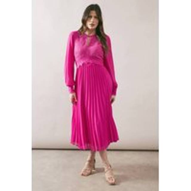 Pink WALLIS Occasion Lace Insert Pleated Midi Dress (18)