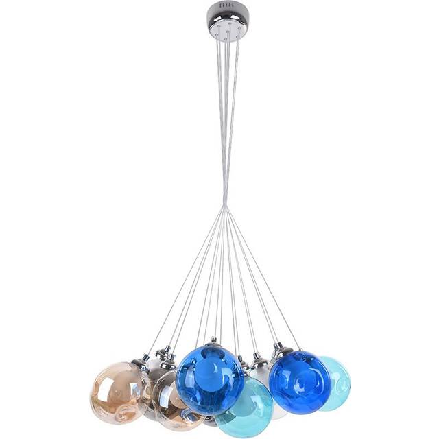 Spoffo Modern Colorful 19-Light Bubble Glass Chandelier Cluster Pendant - Chrome (86.61cm H X 23.62cm W X 23.62cm D)