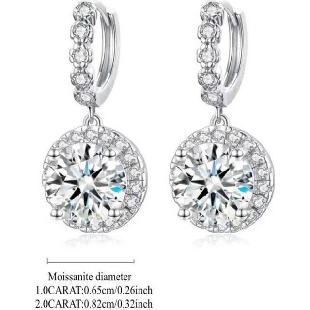 (as the picture, 2CT) S925 Sterling Silver 1-2 Carat Moissanite Round Bag Earring Design Fashion Light Luxury Niche High-hnd Casual Lady Gift