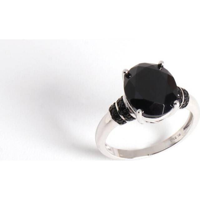 (black, US RING SIZE:7#) Classic Design Oval Natural Black Spinel Ring 925 Sterling Silver Elegant Fashion Fine Jewelry Gift For Women And Girls