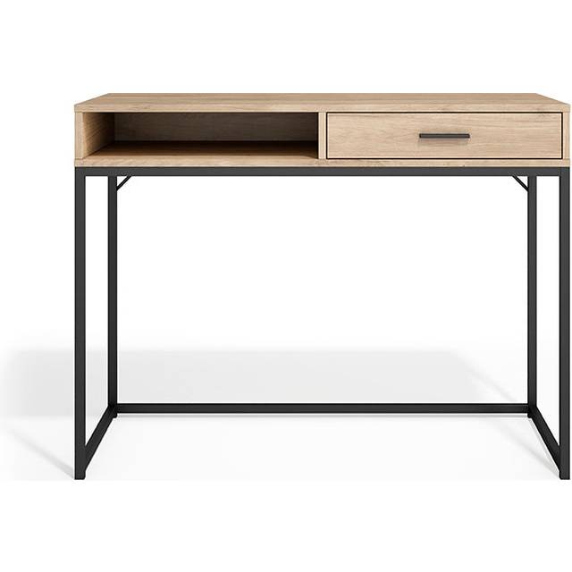 Office desk in melamine with drawer and metal legs - Light Oak (79cm H X 105cm W X 48cm D)