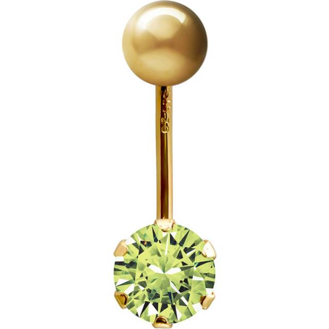 (9ct Yellow Gold, Light Green) Jewelco London Ladies 9ct Yellow Gold 6mm Cubic Zirconia Solitaire Banana Belly Bar Body Piercing 10mm - JBJ100-101