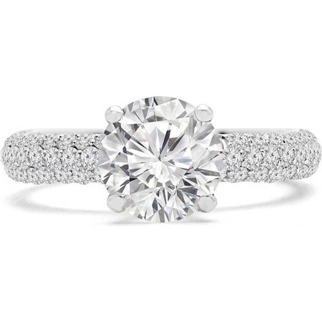 Majesty Diamonds MD240178-5.5 1.5 CTW Round Lab Created Diamond Three-Row Pave Solitaire with Accents Engagement Ring in 10K White Gold - Size 5.5