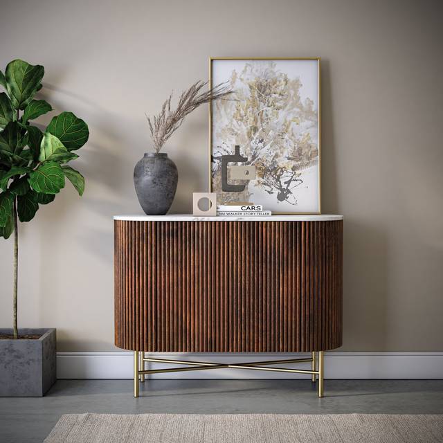Delonna Fluted Small Sideboard - Brown (76cm H X 100cm W X 40cm D)