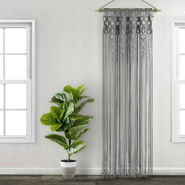 Grey 40&#34;W x 84&#34;L Boho Macrame Textured Cotton Single Window Curtain Panel (101.6cm W X 213.36cm H)