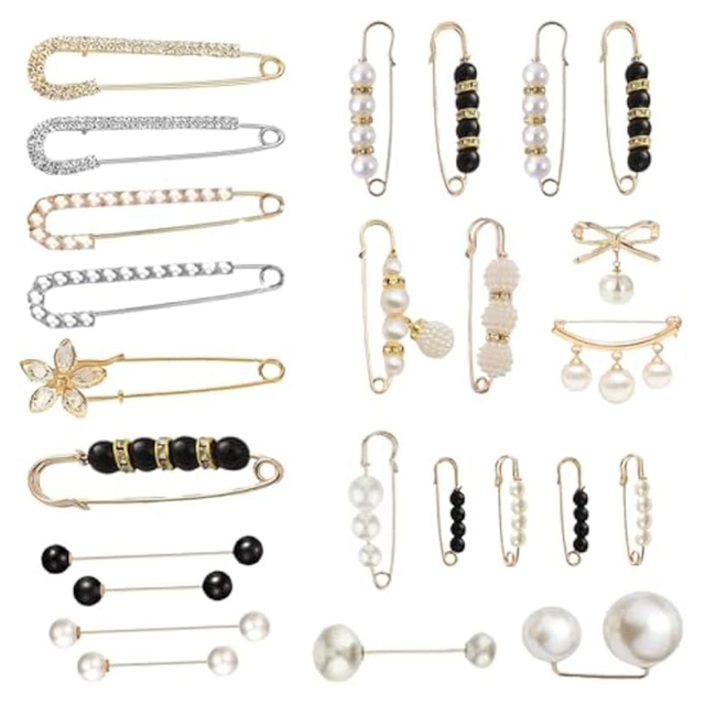 25PC Pearl Brooch Pins,Brooch Pins for Women Clothing Sweater Shawl Clips Cardigan Pin Dress Skirt - White