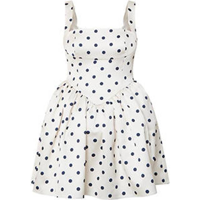 Self Portrait, Short Dresses, female, White, XS, Polka Dot Mini Dress with Corset