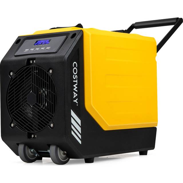 90L/Day Commercial Dehumidifier with Pump and 2 Wheels-Yellow