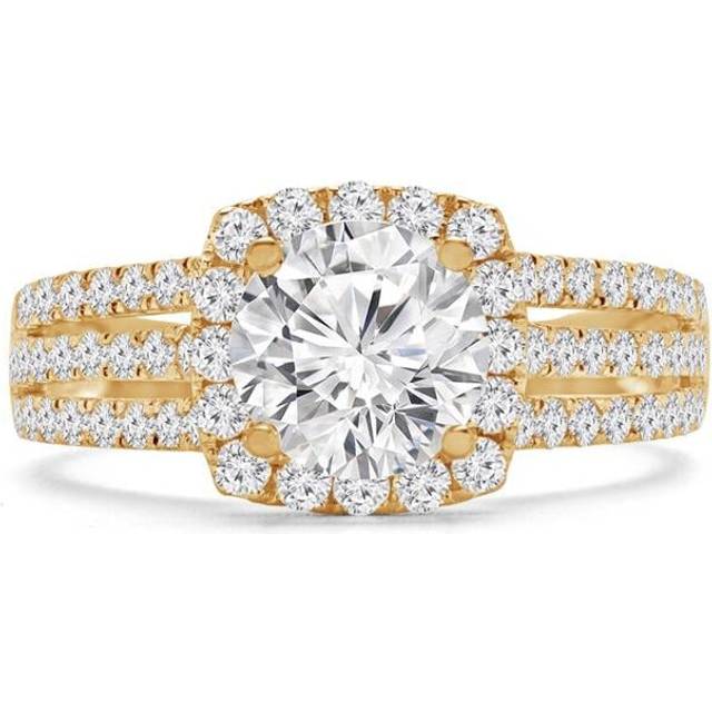 Majesty Diamonds MD240070-6.5 1.25 CTW Round Diamond Three-Row Cushion Halo Engagement Ring in 14K Yellow Gold - Size 6.5