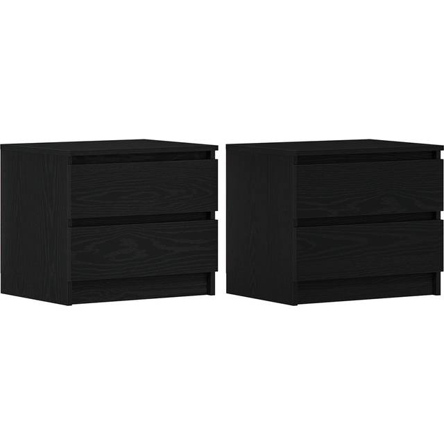 Bedside Cabinet Set Of 2 Black Oak Engineered Wood Medium (43.5cm H X 50cm W X 40cm D)