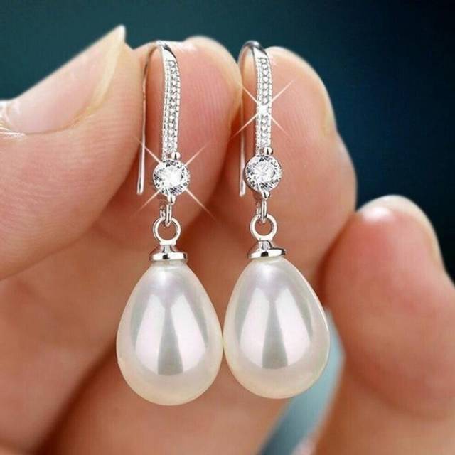 (as the picture, 4) Fashion Silver Color Waterdrop Imitation Pearls Drop Earrings For Women Elegant Shinying Round Imitation Pearls Stud Earrings