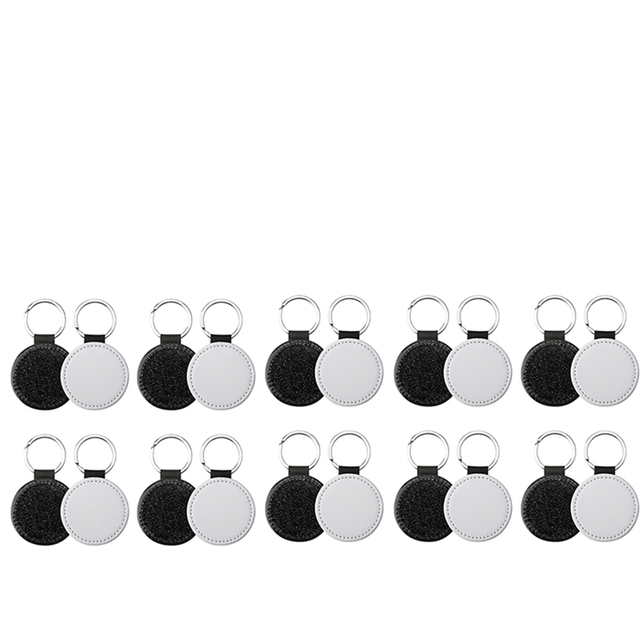 20Pack Sublimation Blanks Keychain Glitter PU Leather Heat Transfer Keyring Round Blank Black