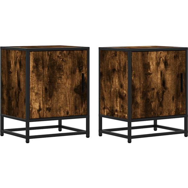 Union Rustic Bedside Cabinets 2 Pcs 40X31x50 Cm Engineered Wood And Metal Smoked Oak 50cm H X 40cm W X 31cm D