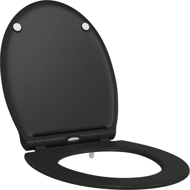 Anthracite Plastic Standard Adjustable Armrests Toilet Seat - Black (37.5cm W X 45cm D)