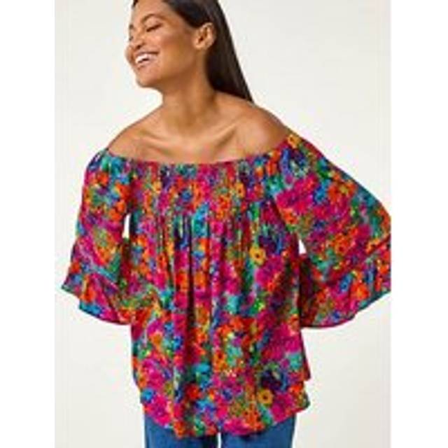 Floral Print Bardot Top - Orange - 10