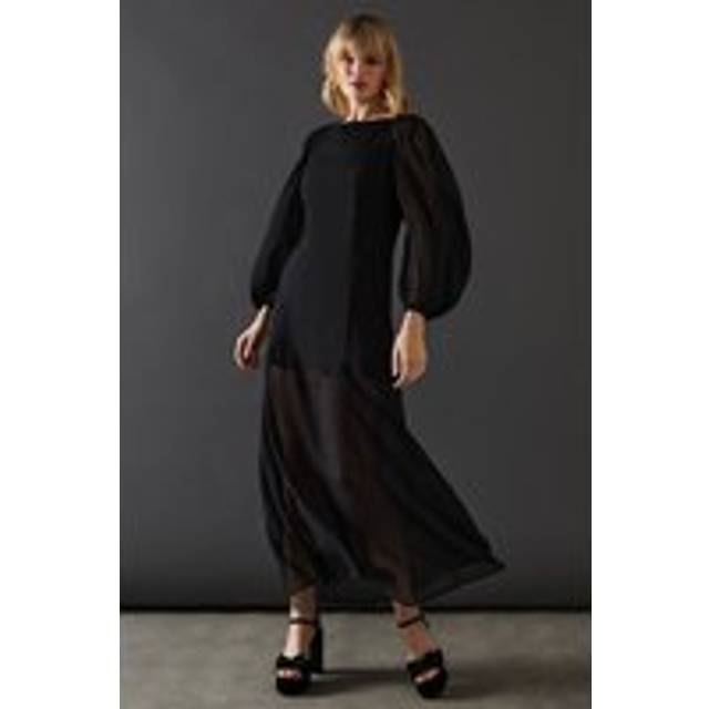 Womens Chiffon Long Sleeve Maxi Dress - Black - 8