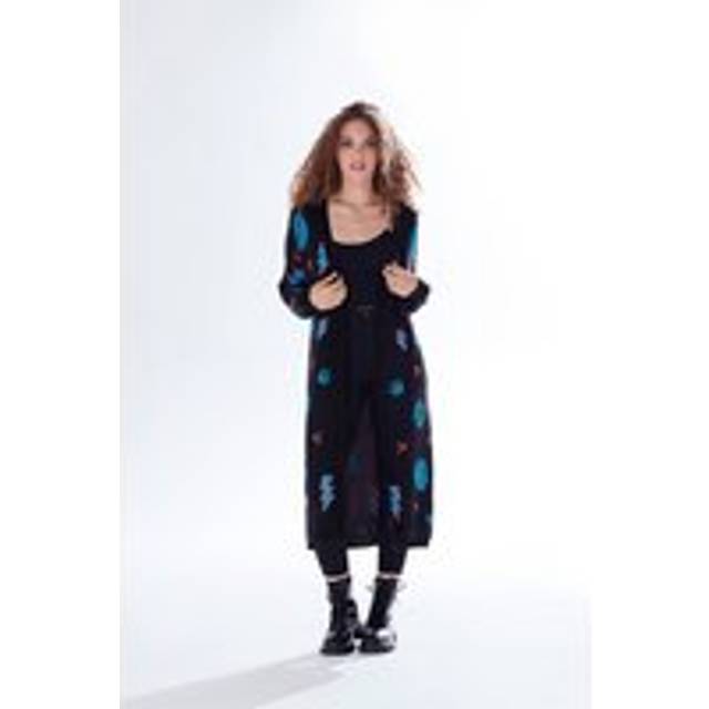 Womens Cosmic Pattern Open Front Cardigan In Black, Turquoise & Orange - M