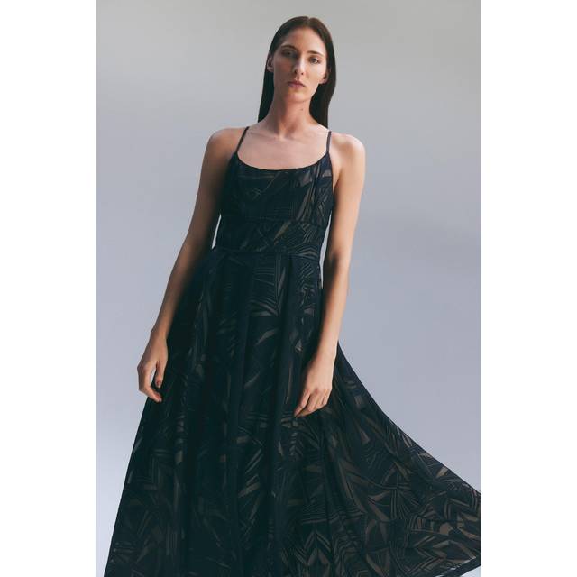 Amelia Graham Burnout Split Woven Prom Strappy Maxi Dress - Navy
