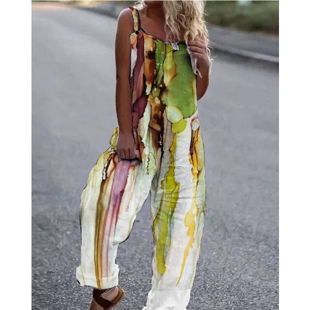(#6 Pattern 3-Printed Cami Jumpsuit, L) Womens Overalls Dungarees Summer Loose Trousers Ladies Baggy Jumpsuit Playsuit