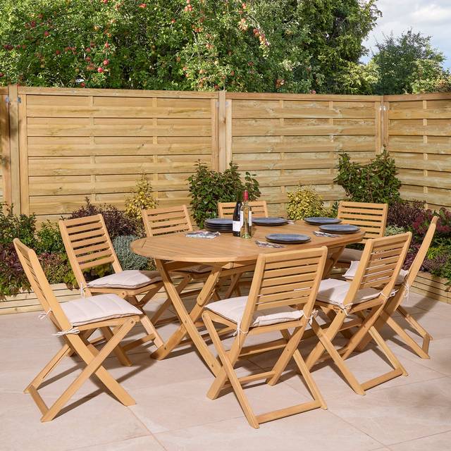 Rowlinson Garden Products Rowlinson Ashdown Folding 8 Seat Oval Dining Set With Cushions