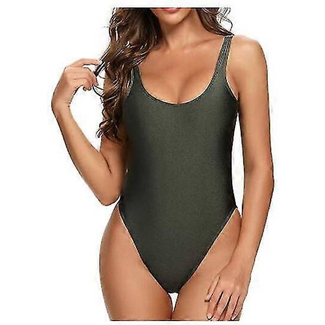 (L, Army Green) 2025 Swimsuit for Women&#39;s Retro Inspired High Cut Low Back One Piece Swimwear Bathing Suits S-2XL