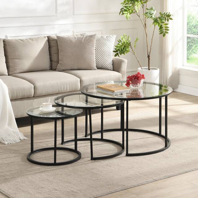 Orbis Nest of Tables - Set of 3 - White Marble Effect - Clear