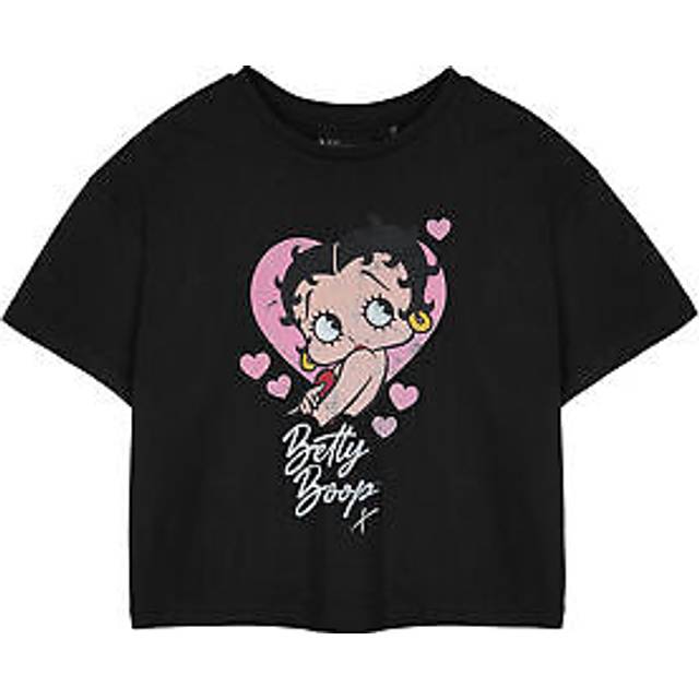 (Large) Betty Boop Cropped Short Sleeved T-Shirt (Womens Black)