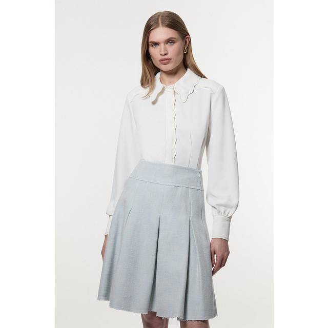 Spring Tweed Tailored Full Skirt - Pale Blue - 12