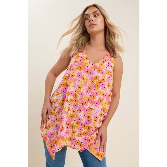 Yours Plus Size Pink & Orange Floral Print Vest Top Size 16