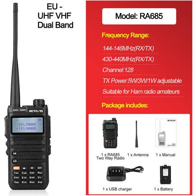 (UV Dual Band) RA685 RA85 5W UHF VHF Dual Band GMRS Ham Walkie Talkie Station USB Charger Long Range Analog  LCD Two Way Radio For Farm