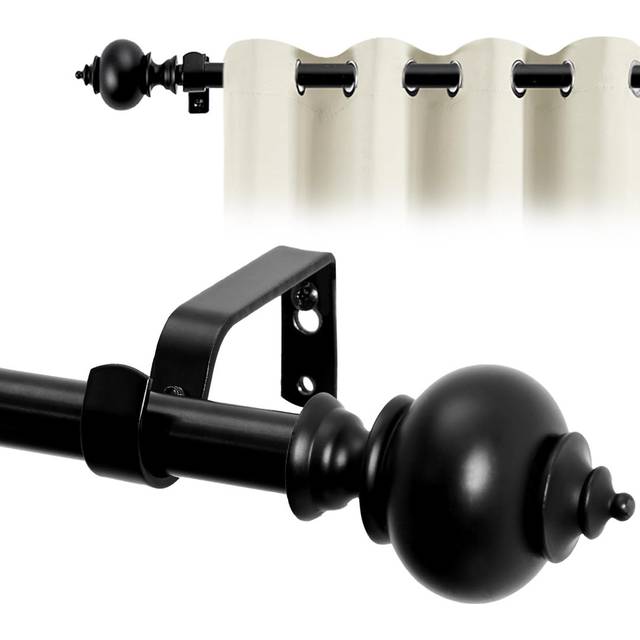 Adjustable 122cm to 213cm 1.9cm Single Curtain Pole - Black