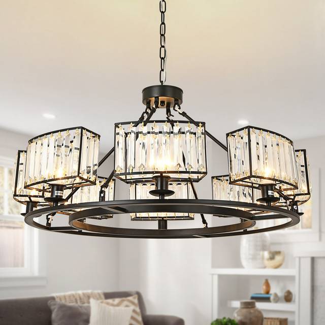 Haughton 8 Light Dimmable Wagon Wheel Chandelier - Matte Black (100cm H X 83cm W X 83cm D)