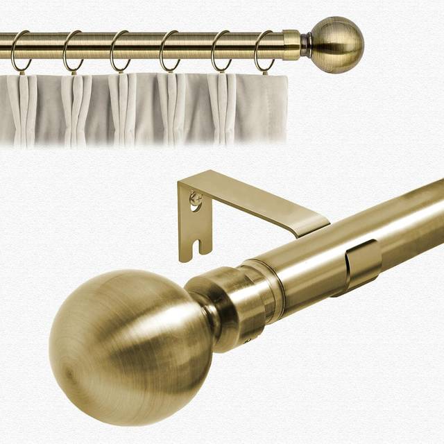 Metal Plain Ball Extendable Curtain Pole 160 cm to 300 cm Adjustable Curtain Rod - Antique Brass