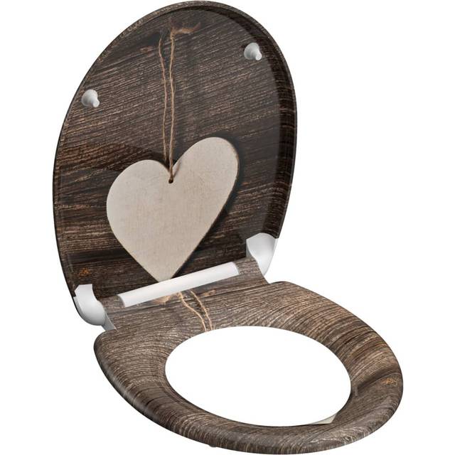Schütte Duroplast Toilet Seat with Soft-Close Wood Heart Printed - Brown (1.77cm H X 14.72cm W X 453cm D)