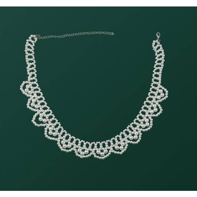 (as the picture, A13) Vintage Korean Pearl Pendant Collar Necklace