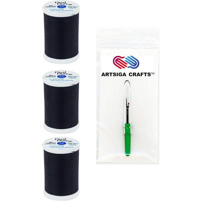 Coats & Clark Sewing Thread Dual Duty XP General Purpose Poly Thread 250 Yards (3-Pack) Black Bundle with 1 Artsiga Crafts Seam Ripper S910-0900-3P
